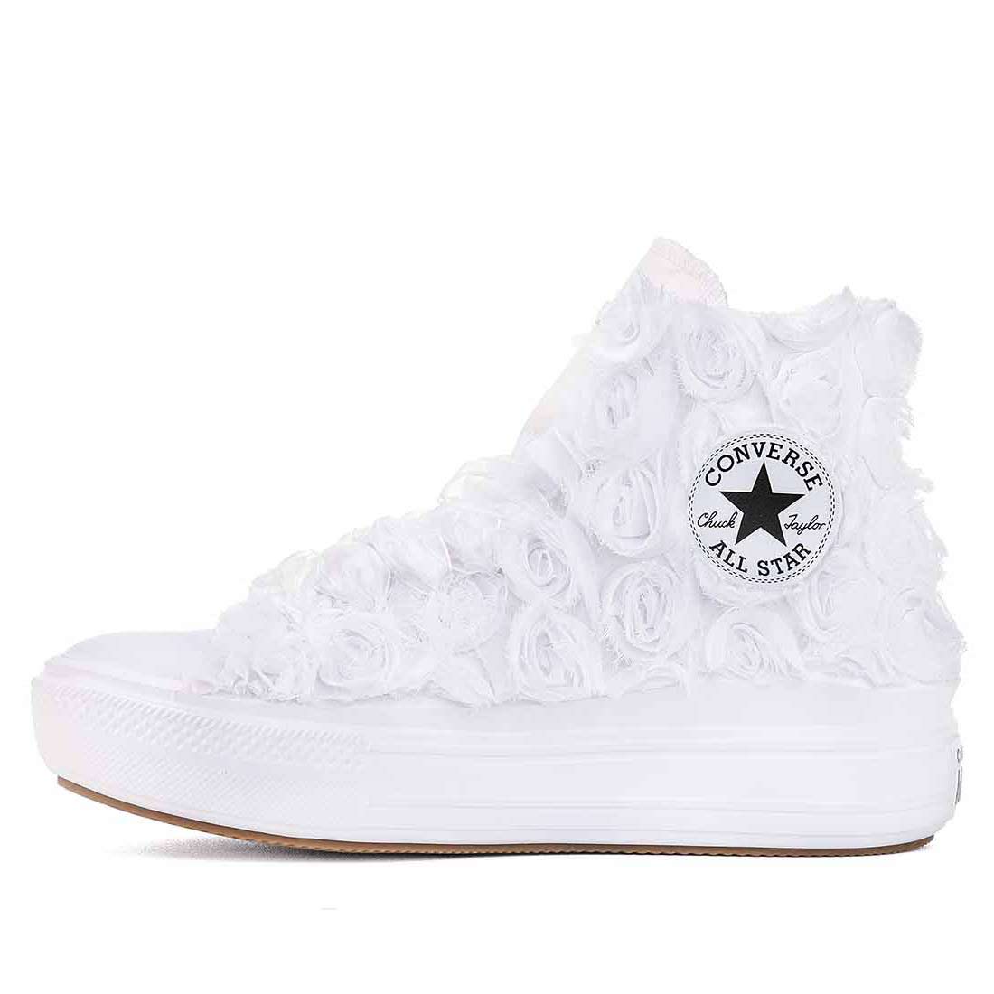 converse platform con rose in tulle bianche