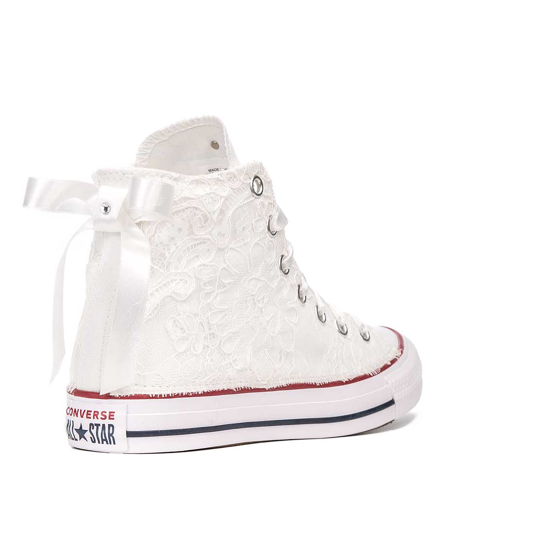Converse All Star da Cerimonia Alte Bianche con Pizzo e Fiocco in Raso