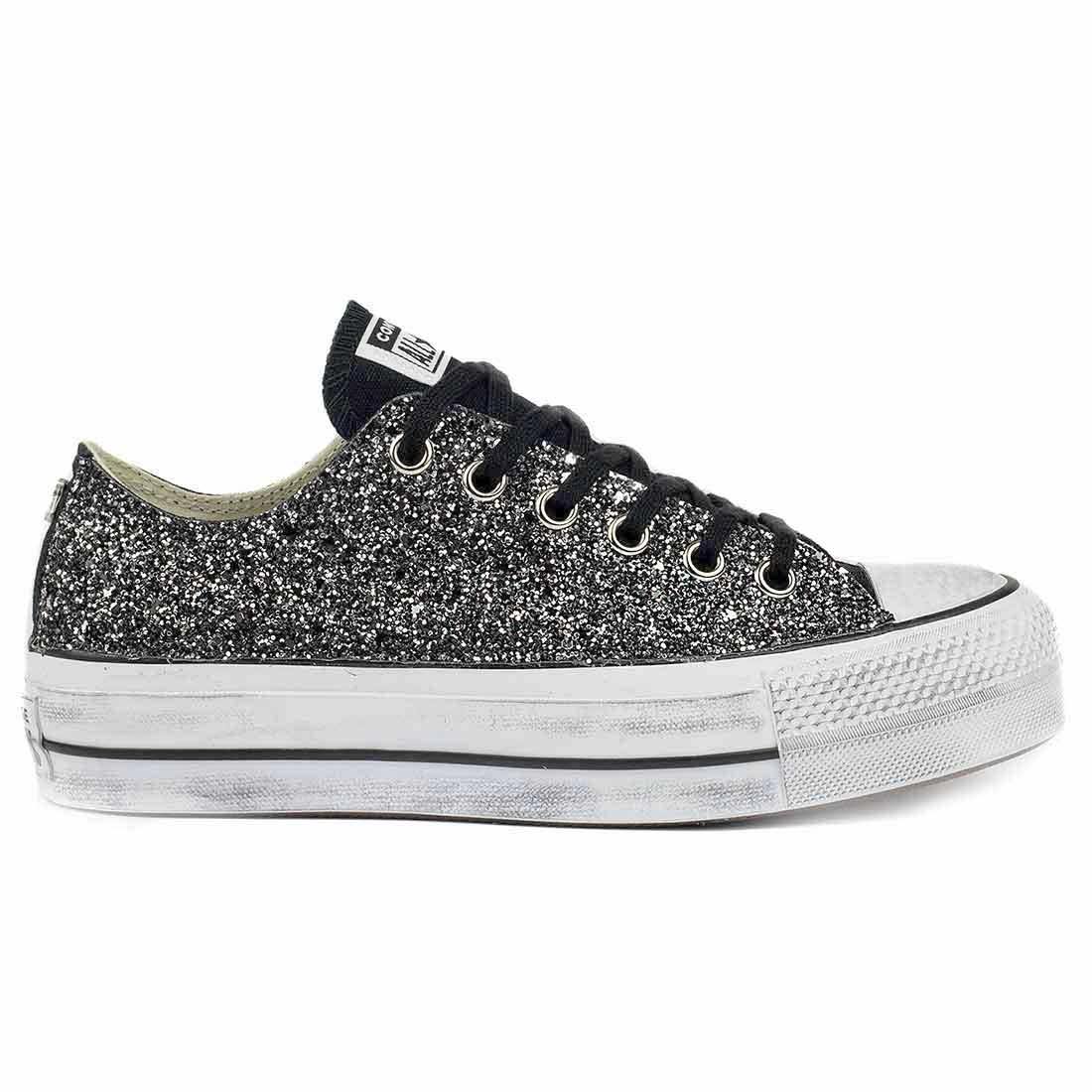 Converse Brillantini Nere Basse - Suola Platform - Outlet