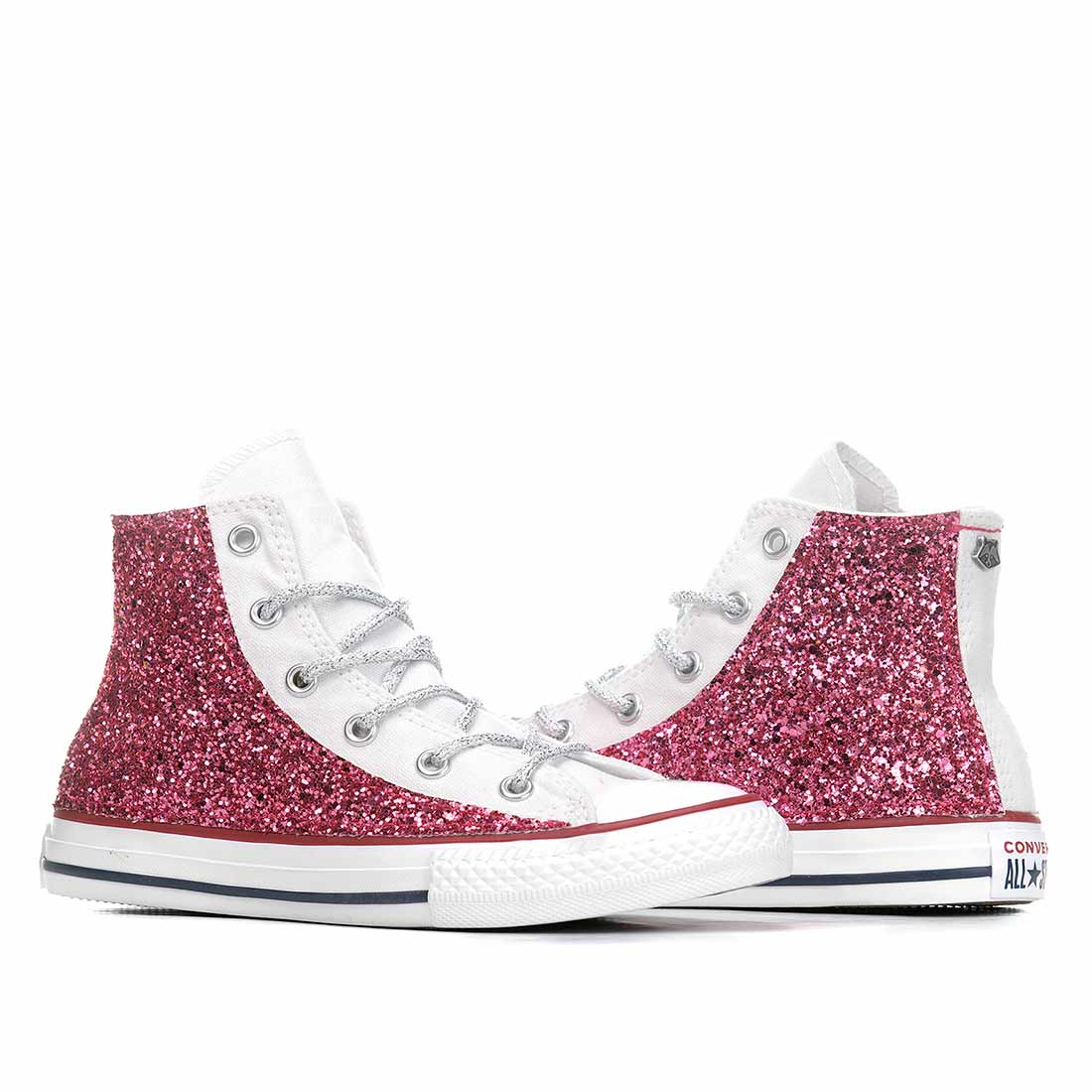 Converse All Star Alte Bianche Glitterate Fucsia - Outlet