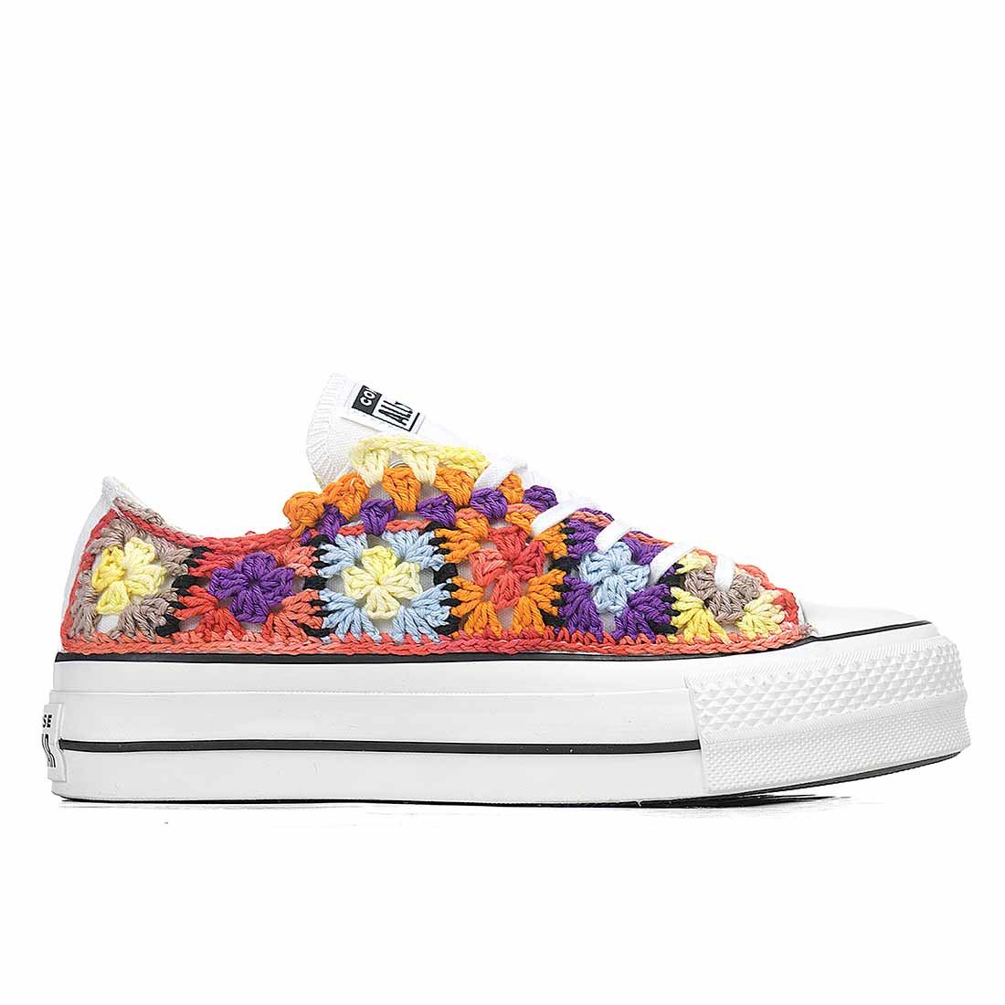 Converse All Star Bianche Crochet Pastello - Basse suola Platform - Outlet