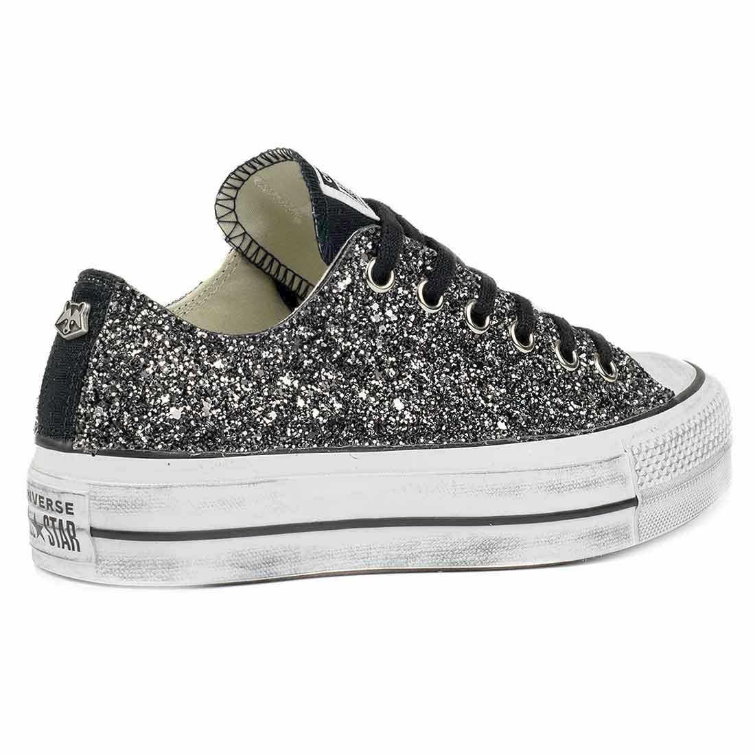 Converse Brillantini Nere Basse - Suola Platform - Outlet