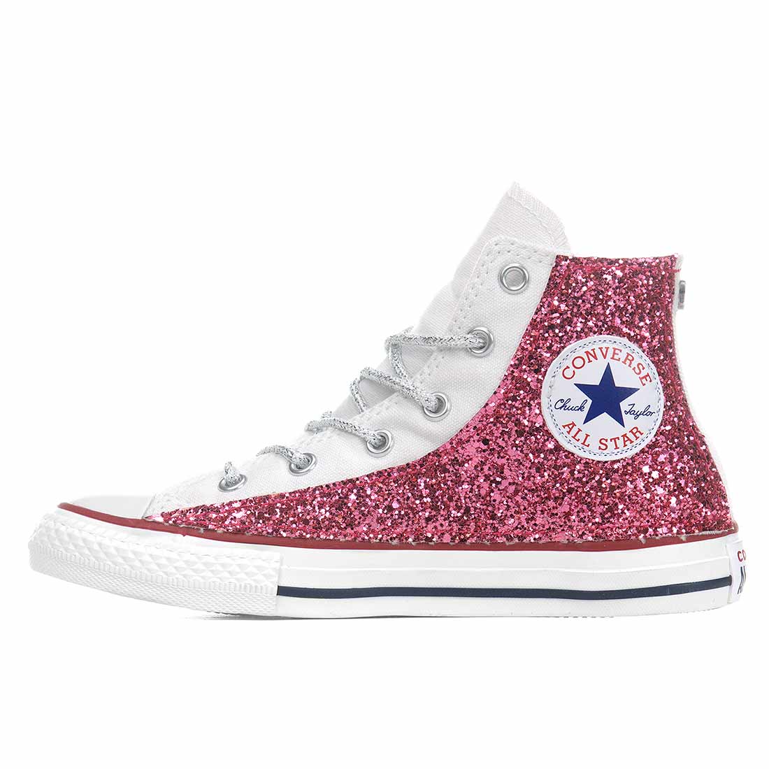 Converse All Star Alte Bianche Glitterate Fucsia - Outlet