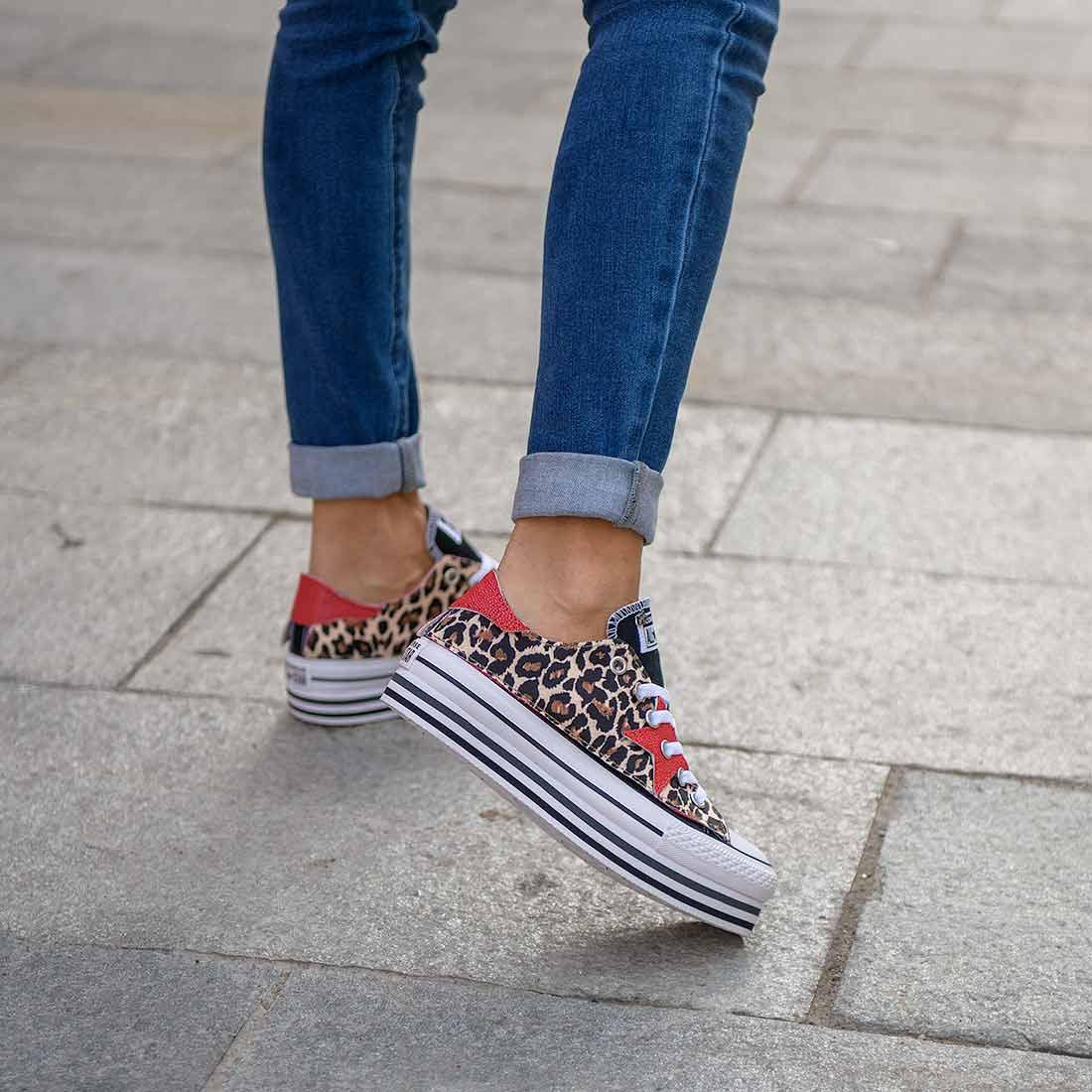 Converse All Star Basse suola platform - Leopardate - Outlet