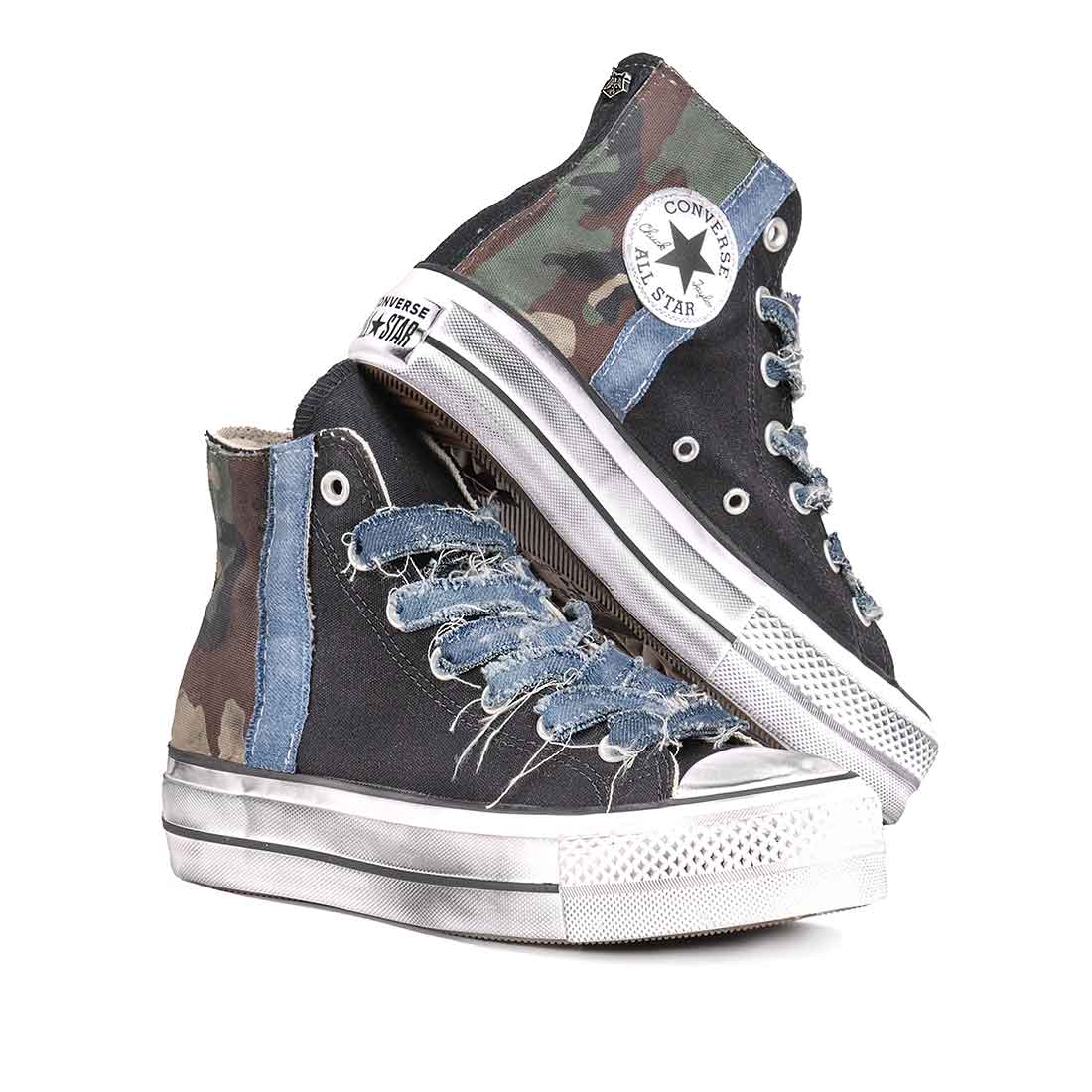 Converse all star mimetico e denim jeans lacci in jeans 