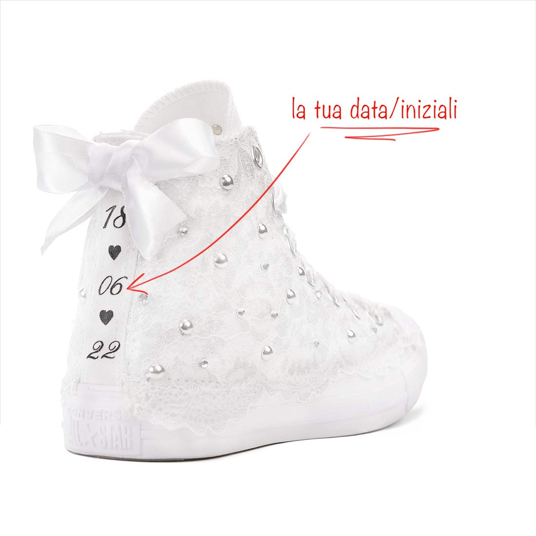 Converse All Star da Sposa Alte Bianche con Pizzo e Strass