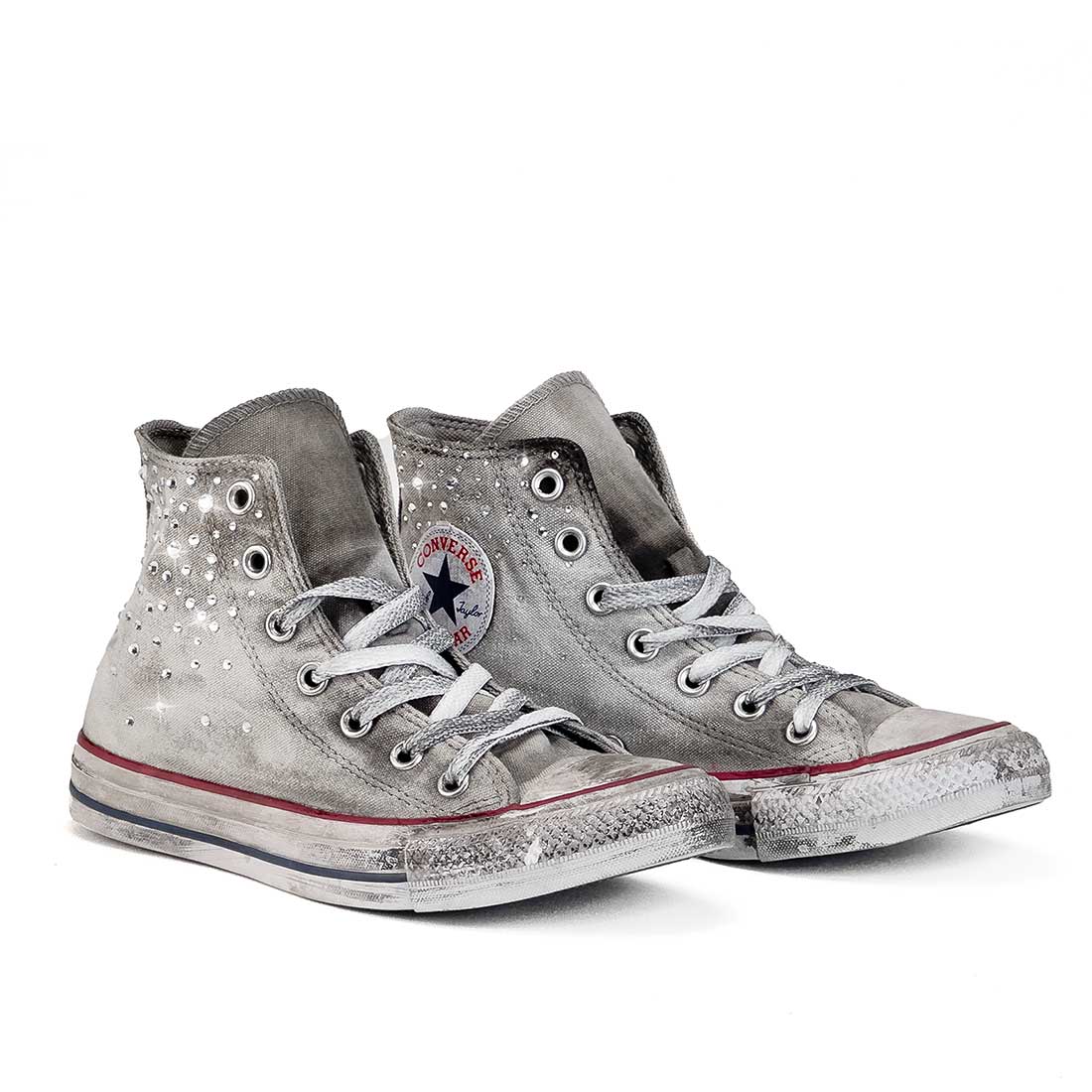 converse vintage color grigio con strass