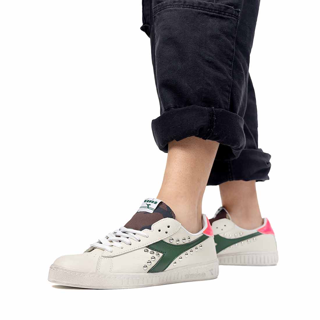 Diadora Game Low Camo e Rosa Fluo - Borchiate - Outlet