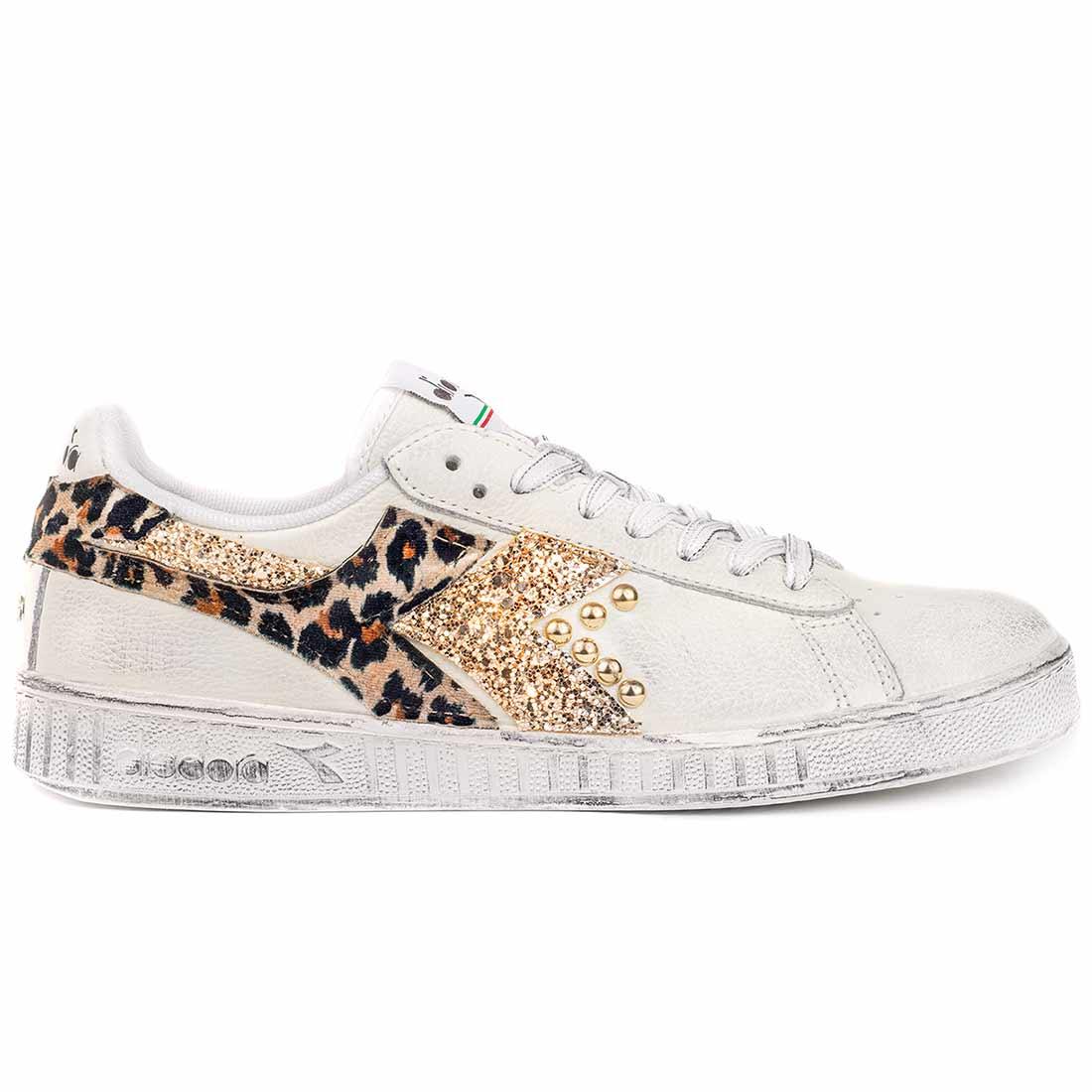 Diadora Game Low con logo Leopardato e Glitter Oro - Outlet