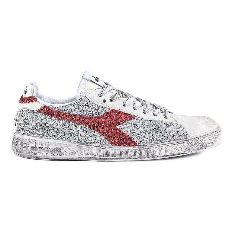 Diadora Game L Low con Glitter Argento e Rosso - Main Image