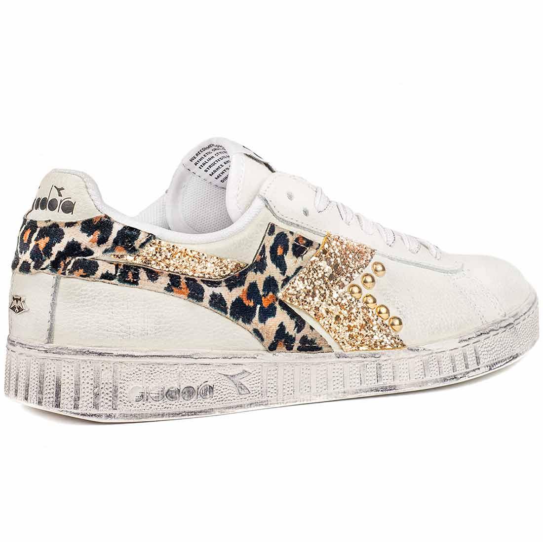 Diadora Game Low con logo Leopardato e Glitter Oro - Outlet