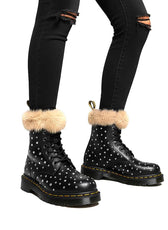 dr martens nere con strass e pelo beige