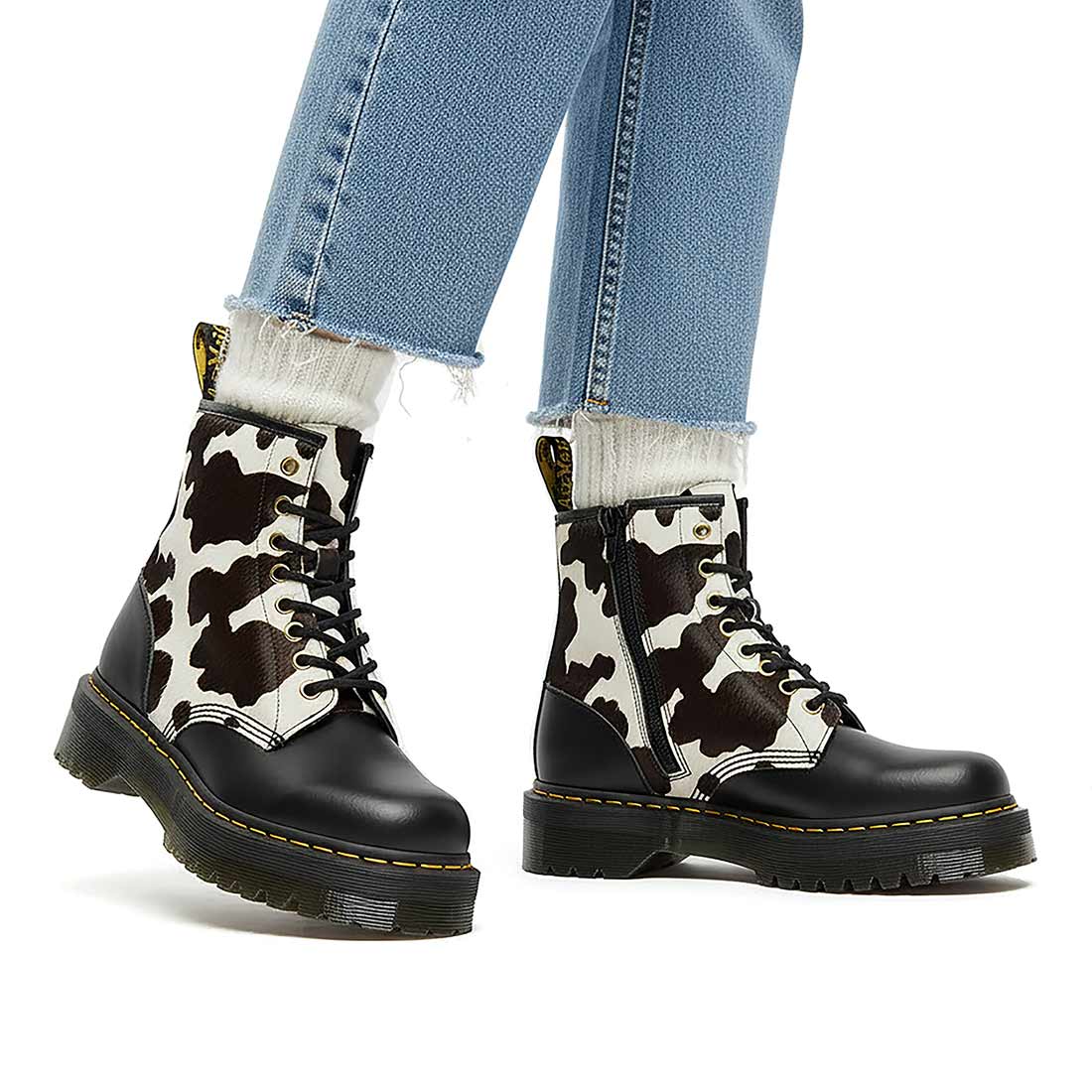 dr martens platform con effetto maculato bianco e nero