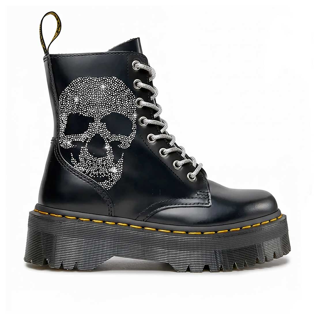 dr martens con teschio con strass e lacci con diamanti