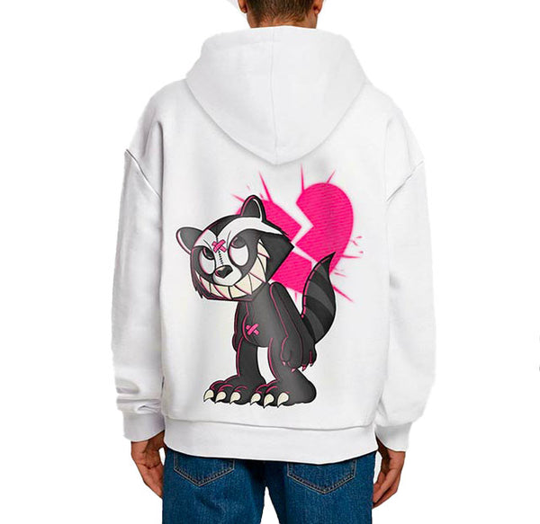 Felpa con Cappuccio Racoon Broken Heart Bianca – Racoon Lab