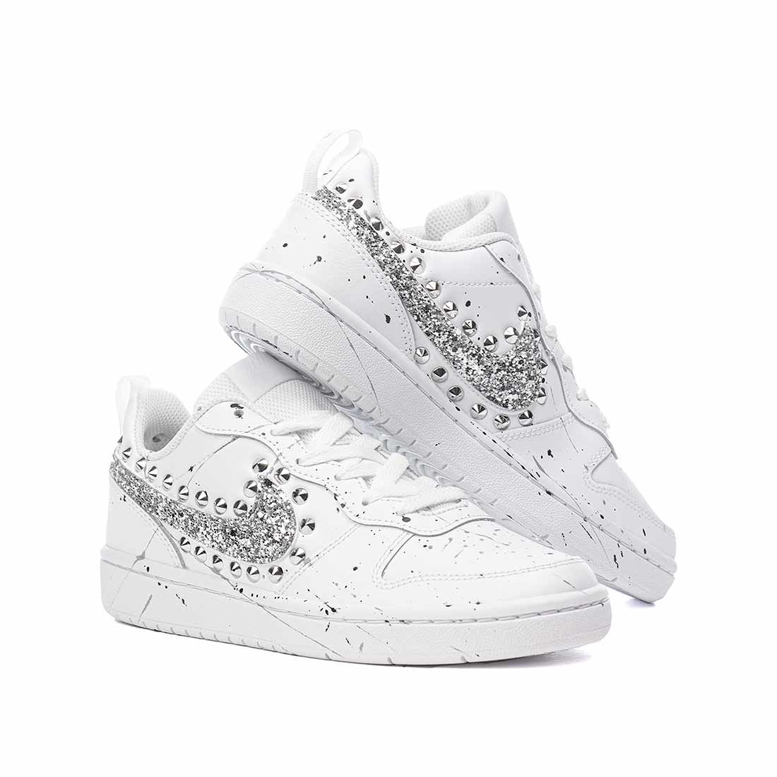Nike Court Glitter Argento e Borchie Effetto Dripping 24h