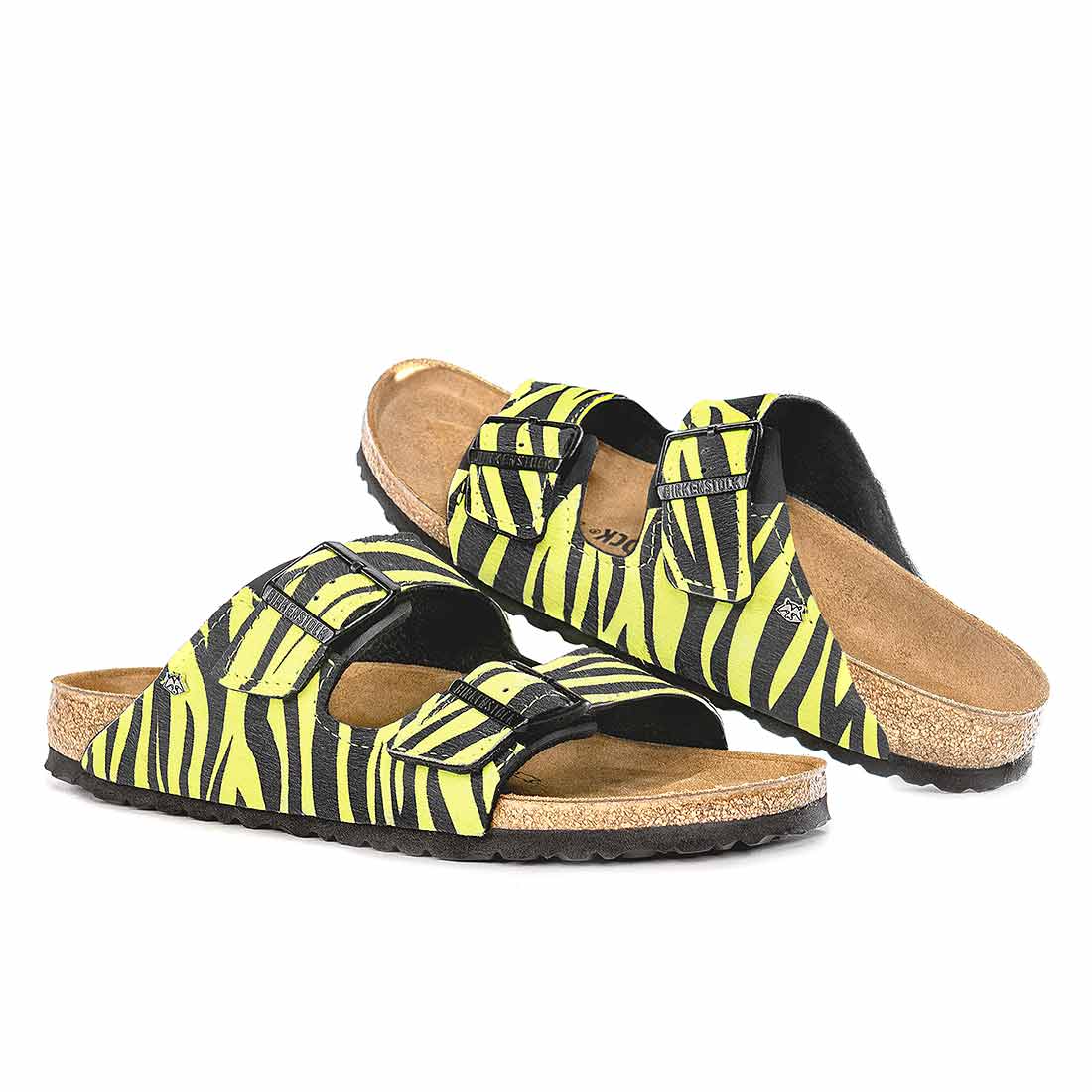 Sandali Birkenstock Arizona zebrate giallo fluo animalier