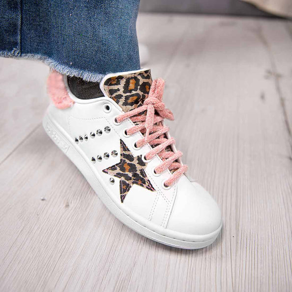 scarpe adidas stan smith custom con borchie animalier leopardato e pelo sul retro