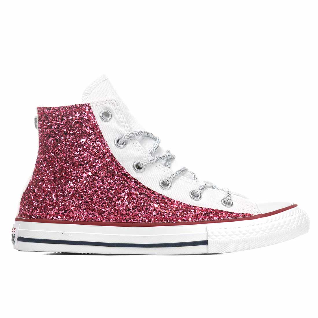 Converse All Star Alte Bianche Glitterate Fucsia - Outlet