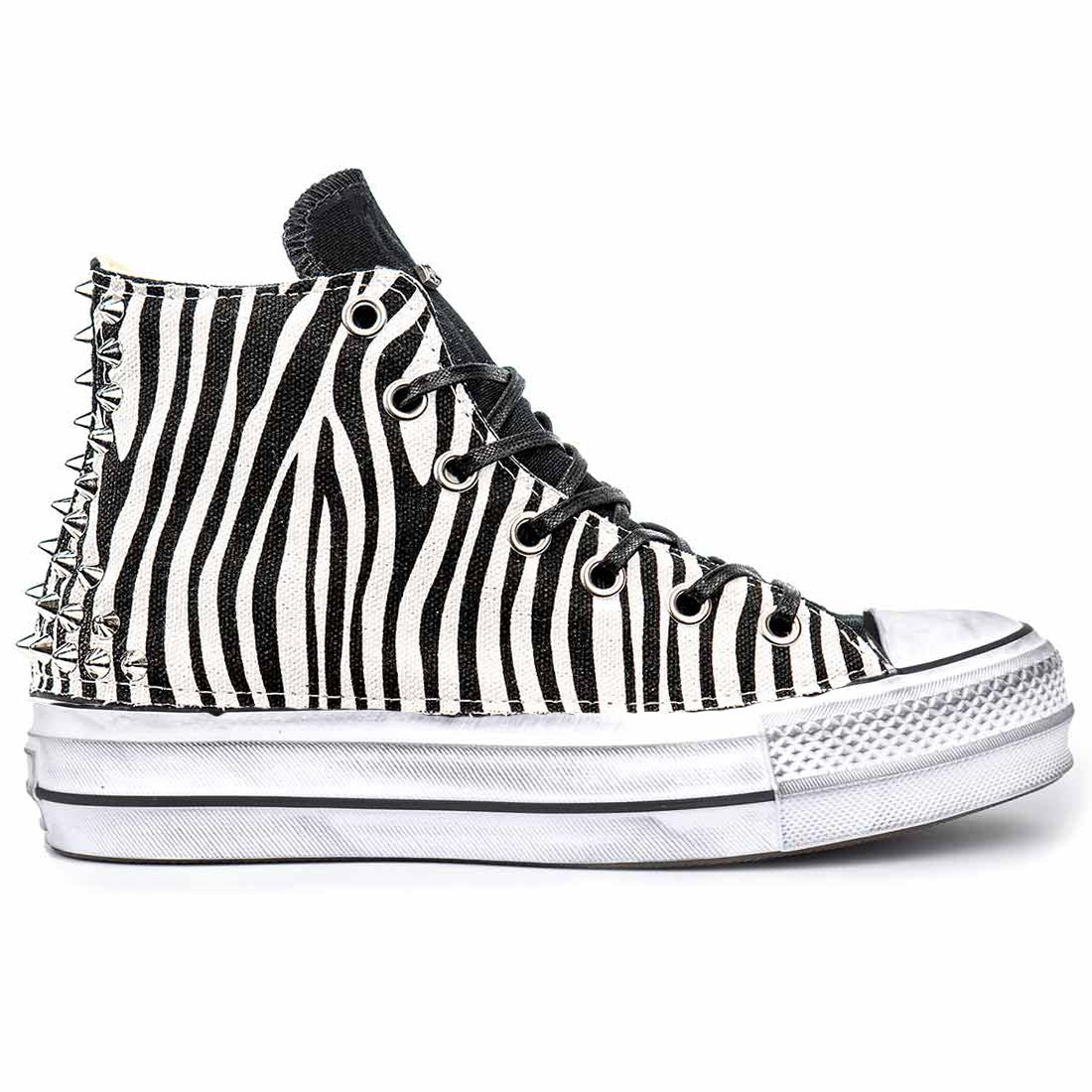 scarpe converse all star animalier zebra con borchie