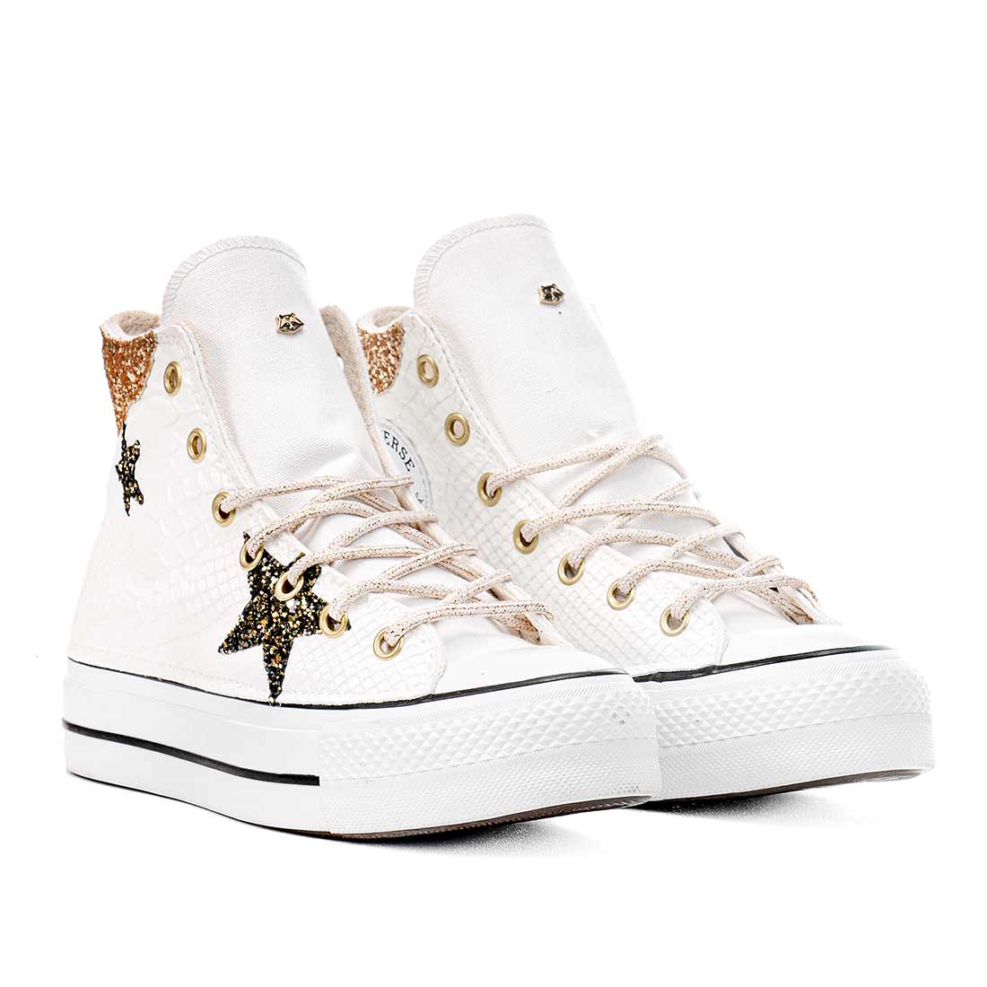 Converse All Star Alte Pitone e Stelle Oro e nero - Suola Platform - Outlet