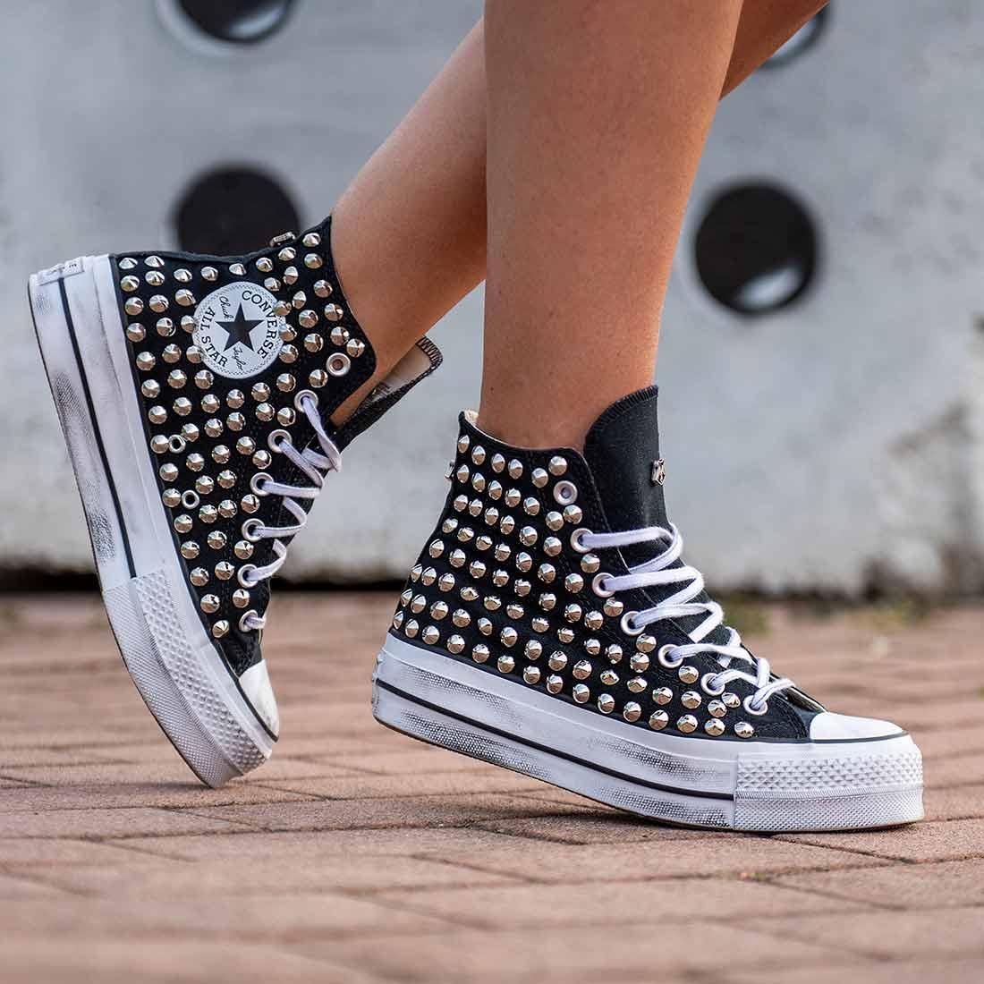 Converse All Star con Borchie - Alte suola Platform - Nere - Outlet