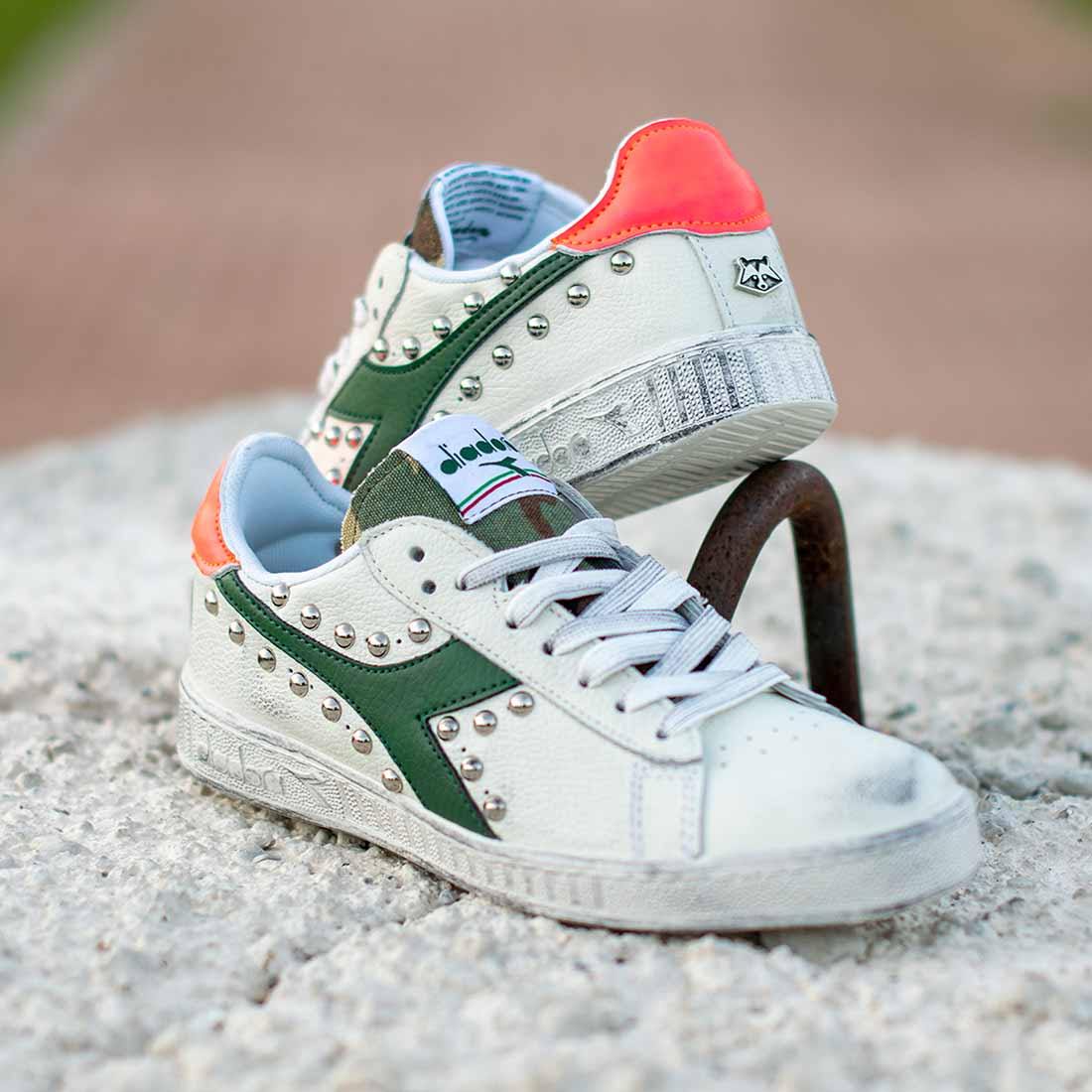 Diadora Game Low Camo e Rosa Fluo - Borchiate - Outlet