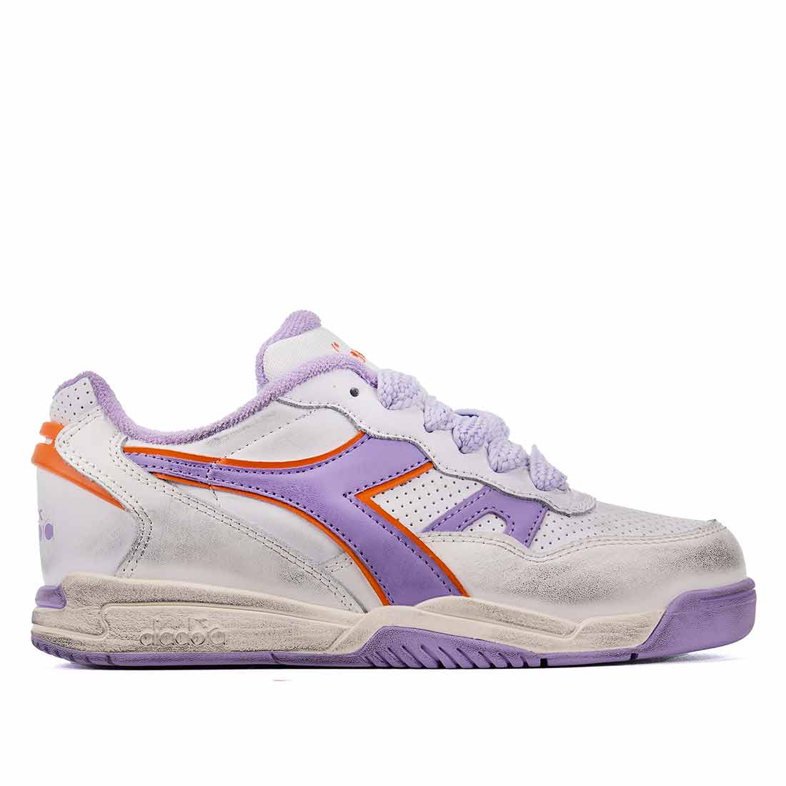 scarpe diadora color viola e arancio con lacci lilla