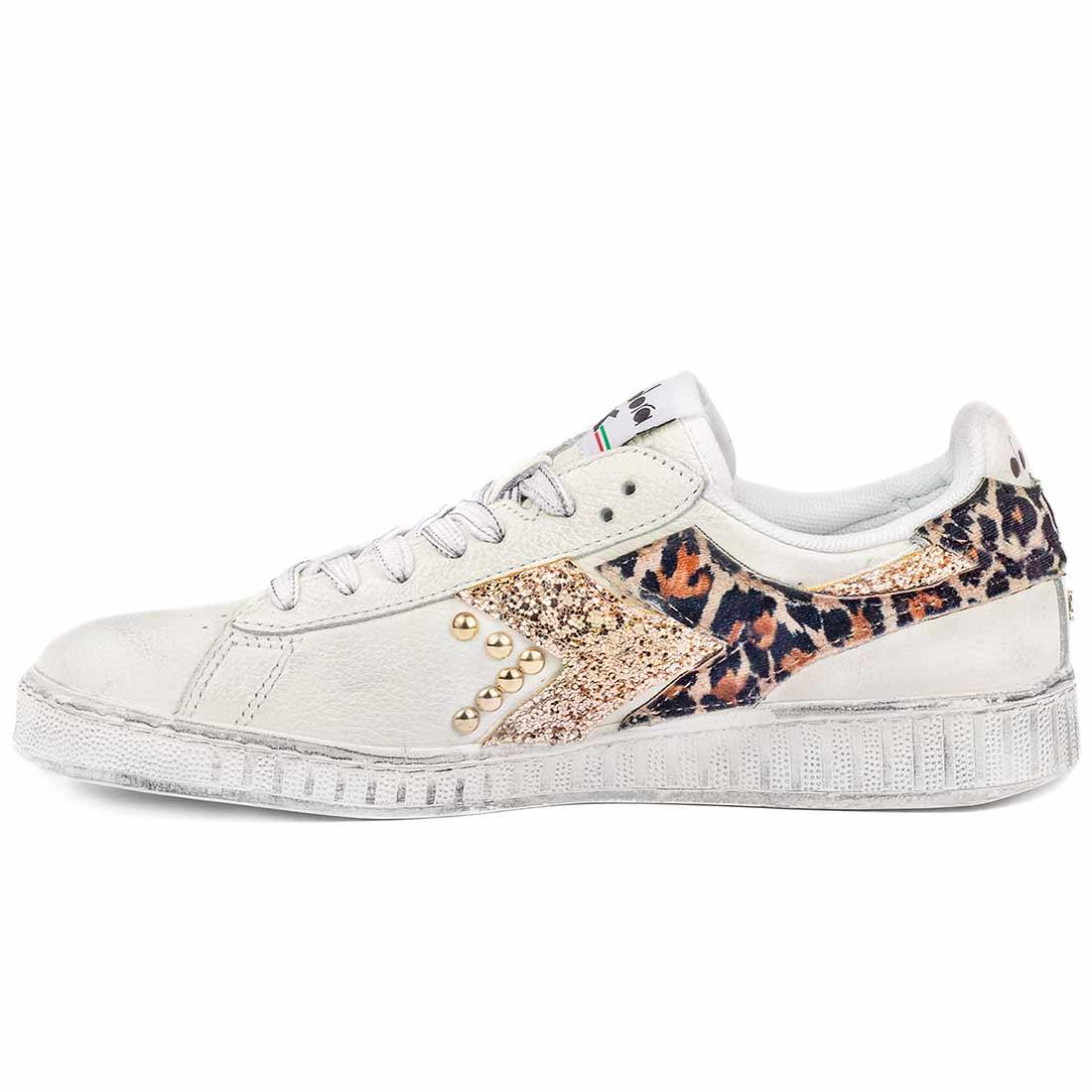 Diadora Game Low con logo Leopardato e Glitter Oro - Outlet