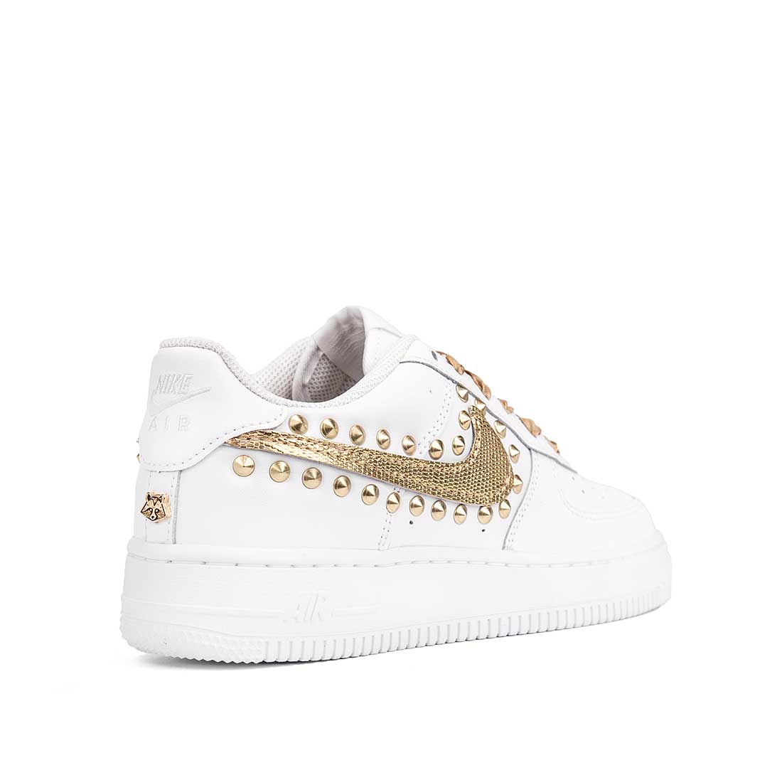 scarpe nike bianche animalier oro con lacci in raso oro