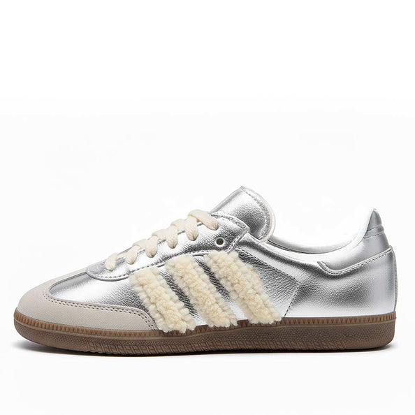 scarpe adidas samba color argento con pelo teddy