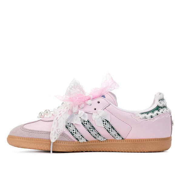 Scarpe samba verde e rosa stile kawaii con fiocchi e perle