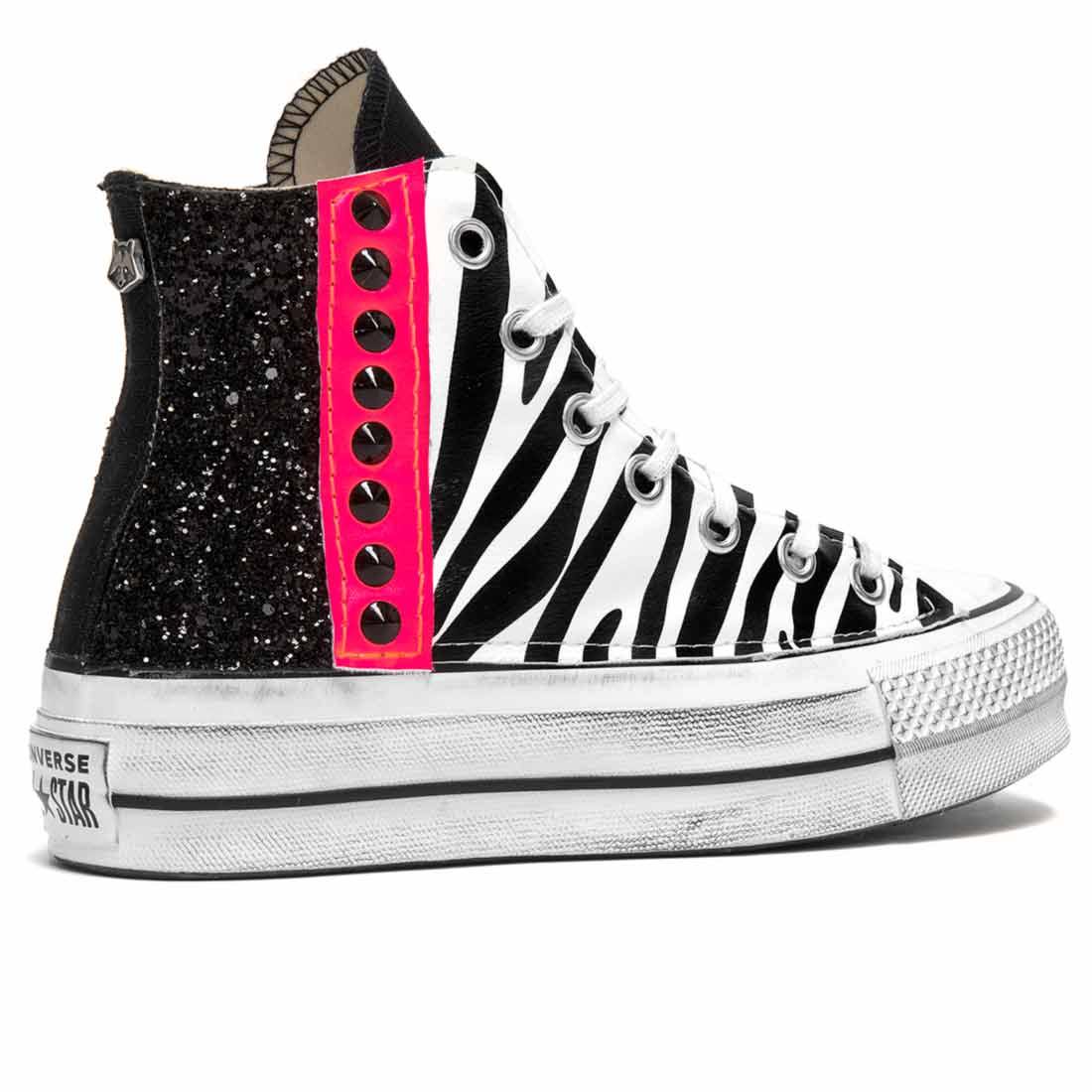 Converse All Star Zebrate Glitter nero e Rosa Fluo - Suola Platform - Outlet