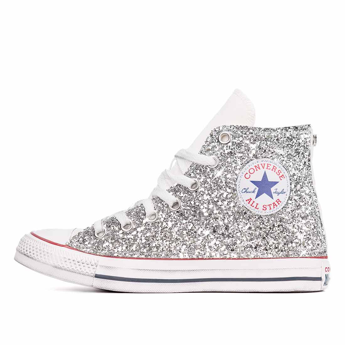 Converse All Star Alte Glitterate Argento - Outlet