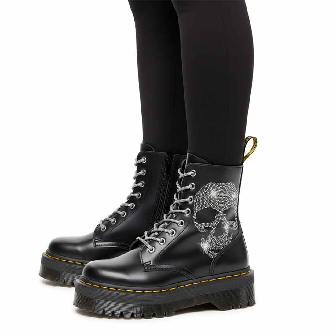 stivaletti con teschio con strass platform