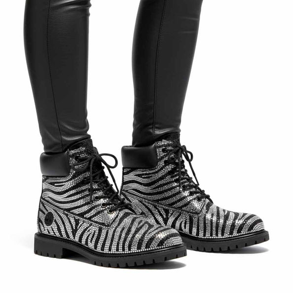 Stivaletti Timberland neri con strass a zebra