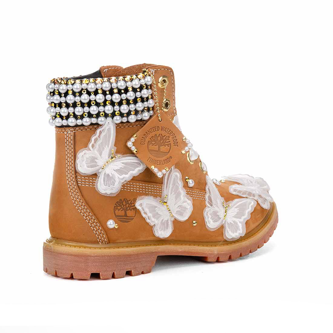 stivaletto Timberland con farfalle e diamanti oro