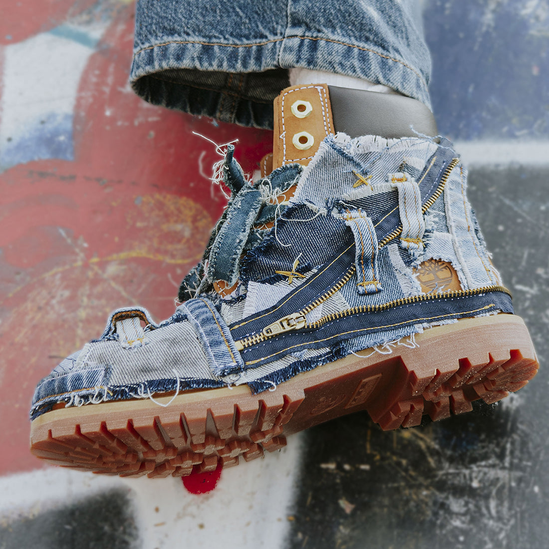 stivali Timberland in denim con zip blue oro