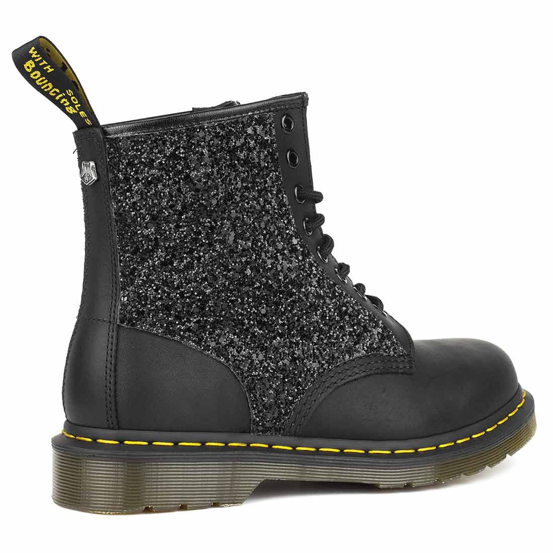 stivali dr martens eleganti chic con glitter nero