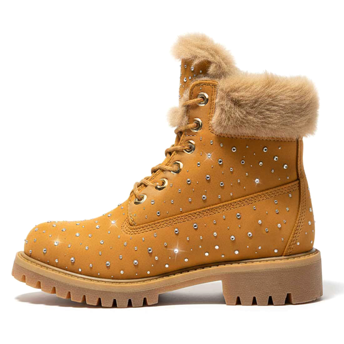 stivali timberland per l'inverno con pelo e diamanti luccicanti
