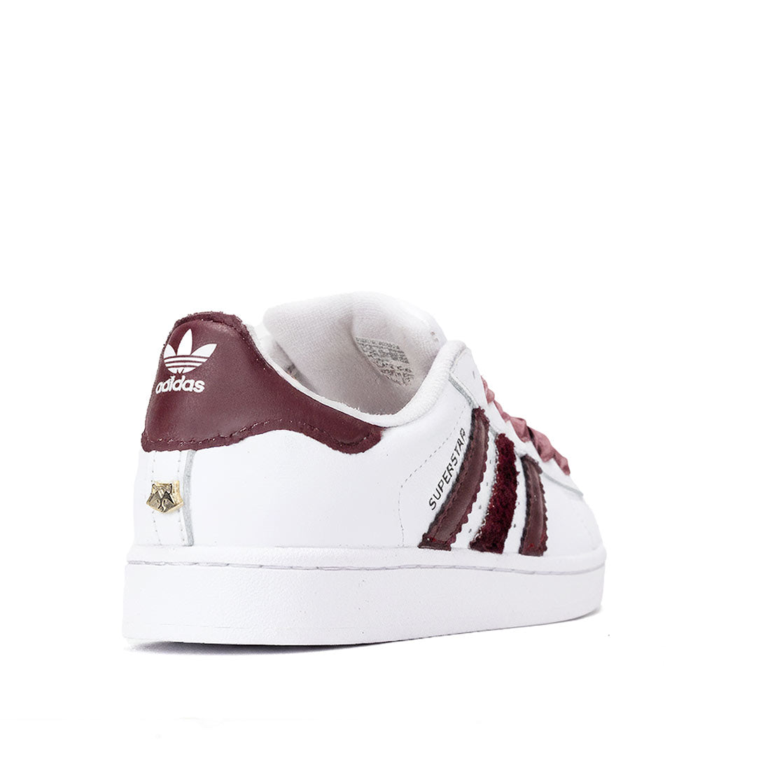 superstar con bande burgundy e lacci in raso bordeaux 