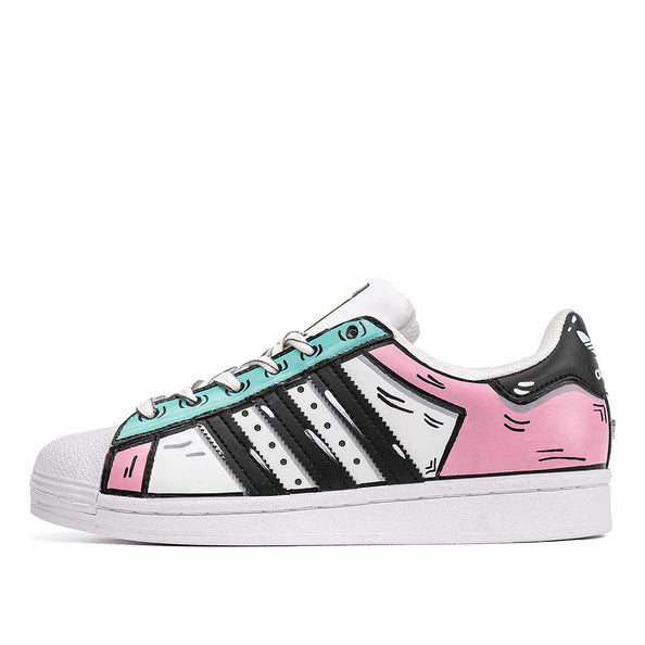 superstar cartoon 2D fumetto rosa pastello e azzurro