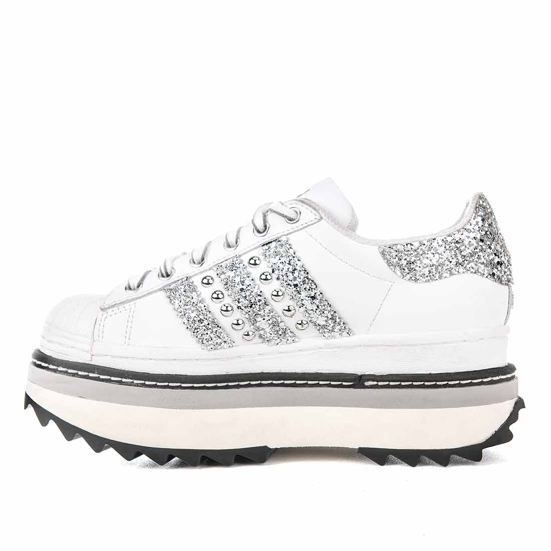 superstar con zeppa glitter argento e borchie argento