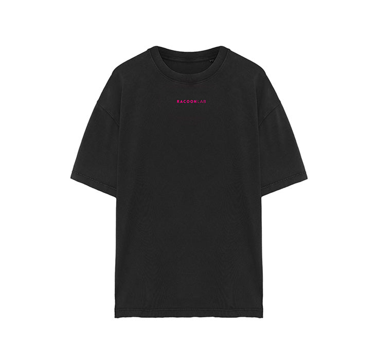 maglietta nera con stampa scritta racoonlab al centro