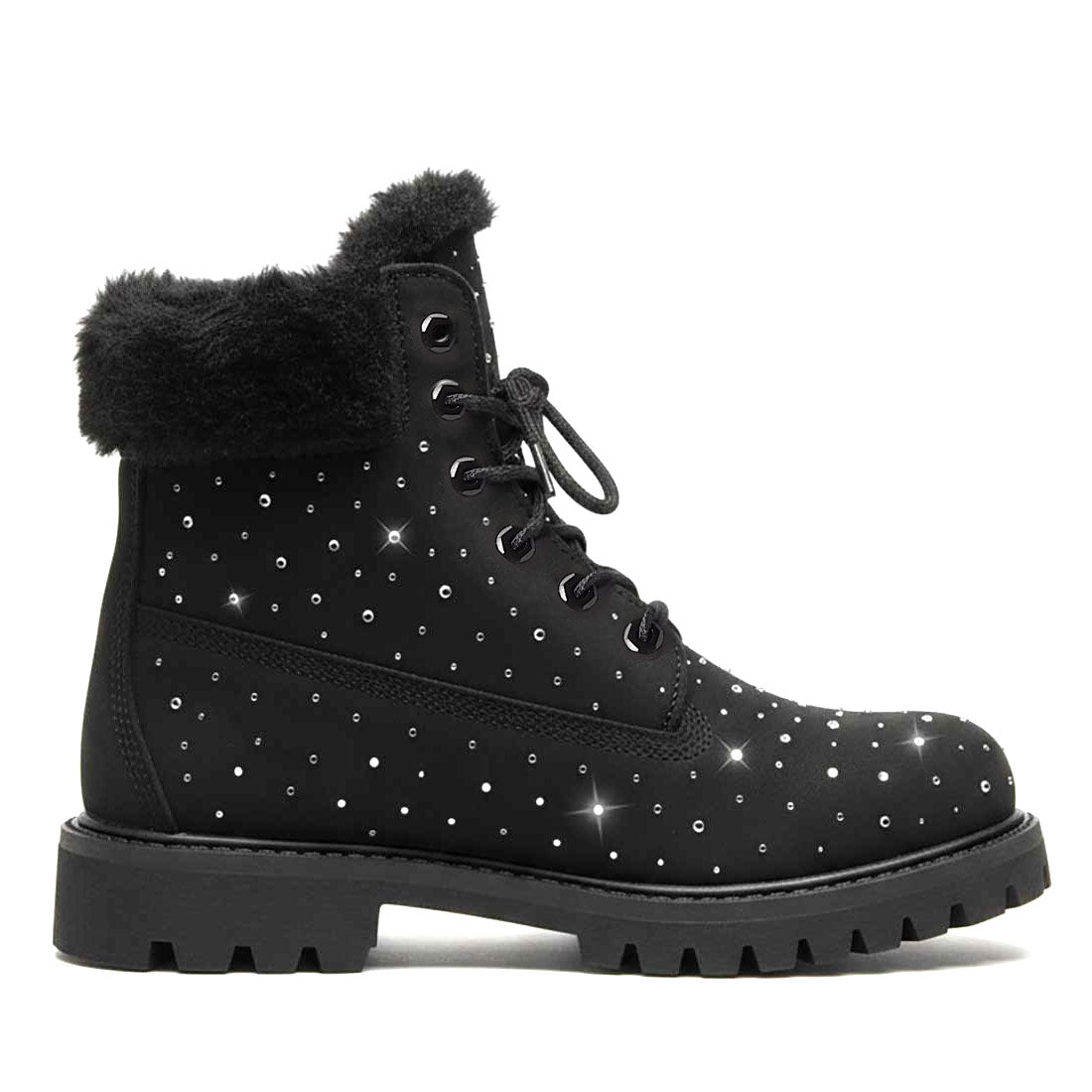 timberland nere con strass e morbido pelo nero