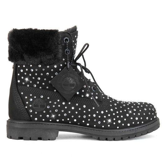 timberland nere con strass e morbido pelo nero