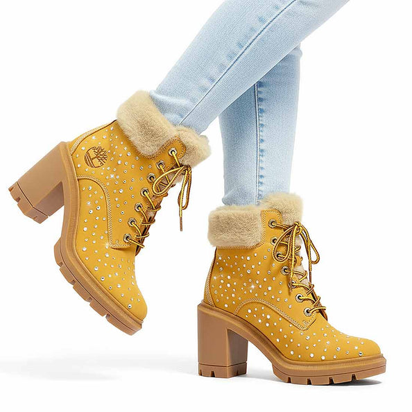 timberland stivale giallo con tacco diamanti e morbido pelo