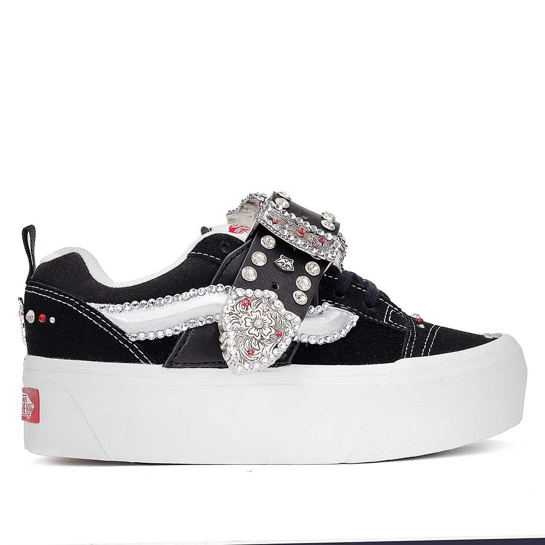 vans knu platform argento con strass argento fibbia cintura in stile Bling Western