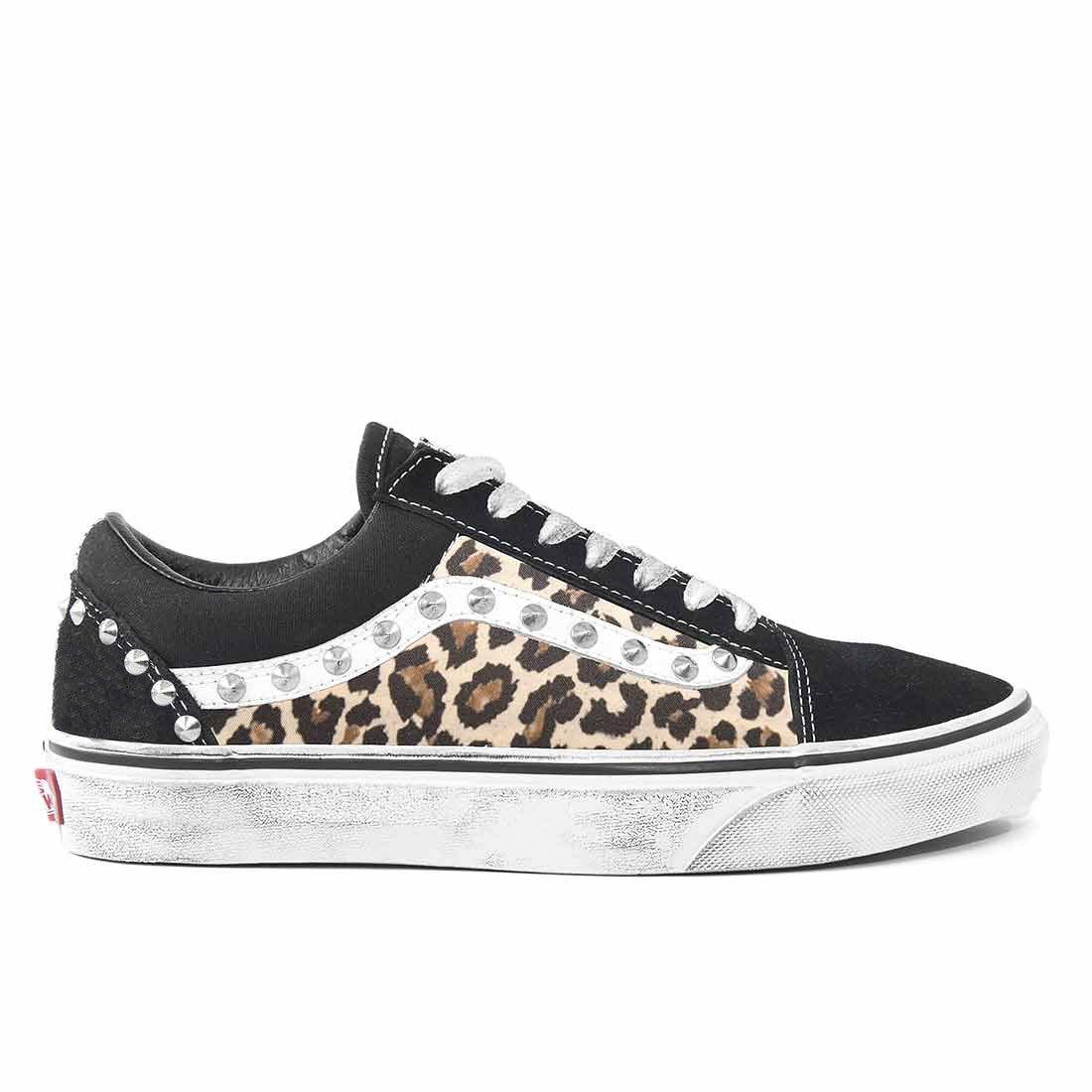 vans old skool leopardate con borchiette argento