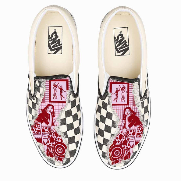 vans slip on con grafica rosa